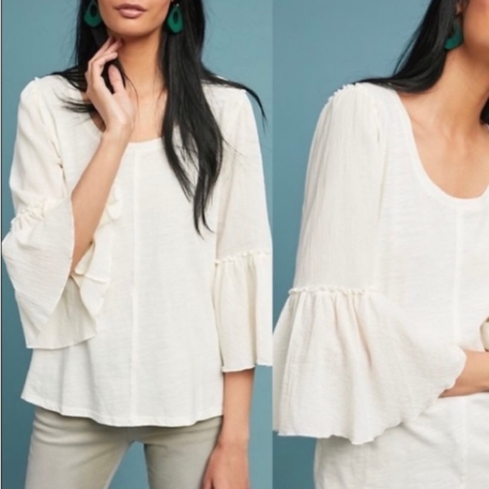Anthropologie | Cream Bell-Sleeve Tee